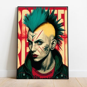 Lady Punk - punk poster, punk print, gift for punk girl, punk art, punk girl drawing, red wall art
