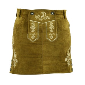 Cow Leather Lederhosen Skirt: Camel Brown Embroidered Bavarian Trachten