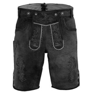 Men&#39;s Charcoal Suede Leather Lederhosen: German Trachten Shorts