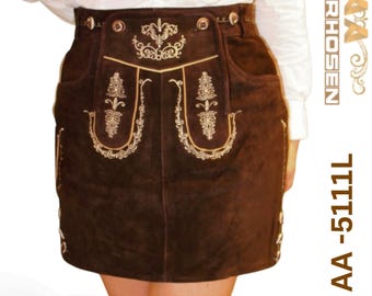 Dames lederhosen suède rok: donkerbruine Trachten Oktoberfest-kleding