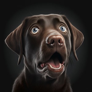 A surprised looking chocolate labrador