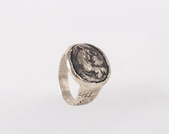 Hammered Sterling Silver Roman Intaglio Ring, Handmade History Lover Gift