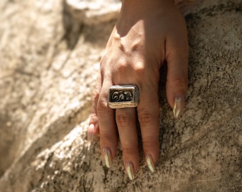 Oxidized Sterling Silver Abstract Ring: Handmade Unisex Statement Jewelry