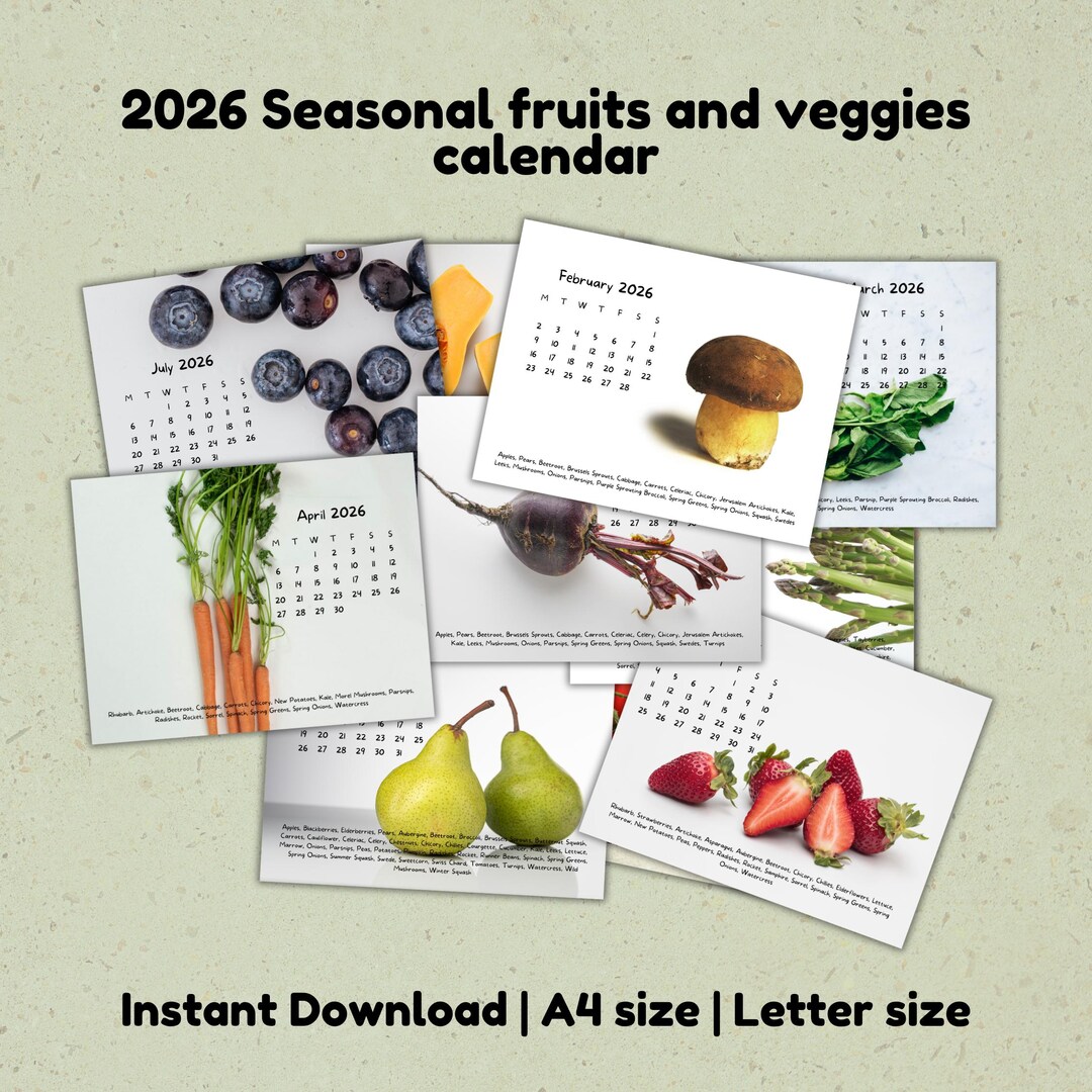 2026 Seasonal Fruits & Veggies Calendar: Illustrated Printable (A4/US  Letter) - Etsy