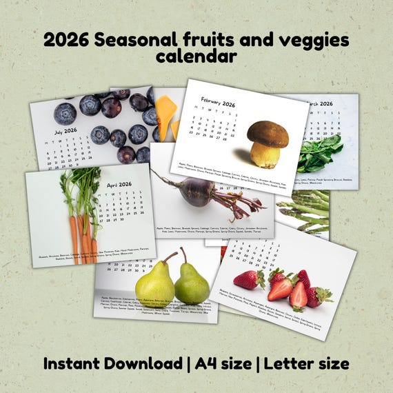 2026 Seasonal Fruits & Veggies Calendar: Illustrated Printable (A4 ...