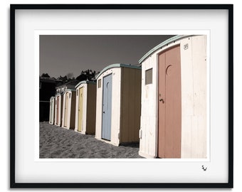 HUTS AT VENTNOR photograph by Shore Shot Sue, Suzanne Whitmarsh Isle of Wight photo artist. Black and white and colour mounted photo art.