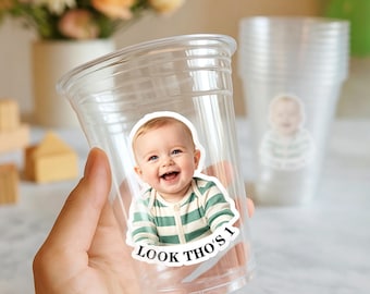 Benutzerdefinierte Fototassen 16 Unzen, personalisierte Plastikpartybecher mit Bild & Text, Geburtstagsfeierdekoration, Vintage Est Year Favor Cups
