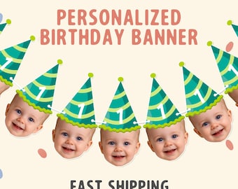 Custom Face Birthday Banner, Personalized Photo Bunting for Kids & Adults, Funny Face Garland, 1st–70th Party Decoration