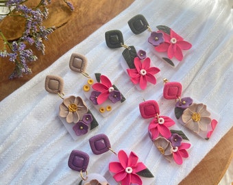 Flower earrings 1 handmade in polymer clay