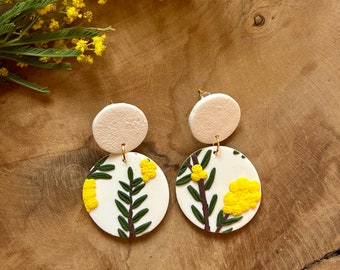 Mimosa 6 earrings handmade in polymer clay