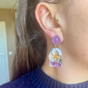 Flower earrings 1 handmade in polymer clay image 5