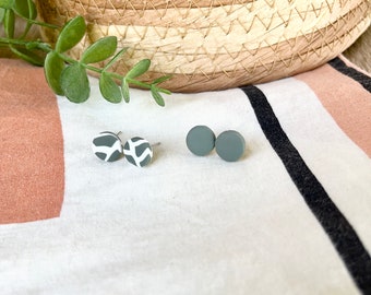 Set of 2 pairs of Kaki Green 6 earrings handmade in polymer clay