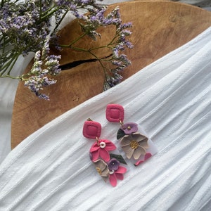 Blumenohrringe 1 handgefertigt aus Fimo Rosa