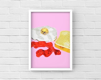 Disco For Frühstück • Ungerahmt Kunstdruck, Original Kunstwerk, digitale Illustration, Wand Kunst, Funky Home Decor, Disco Art
