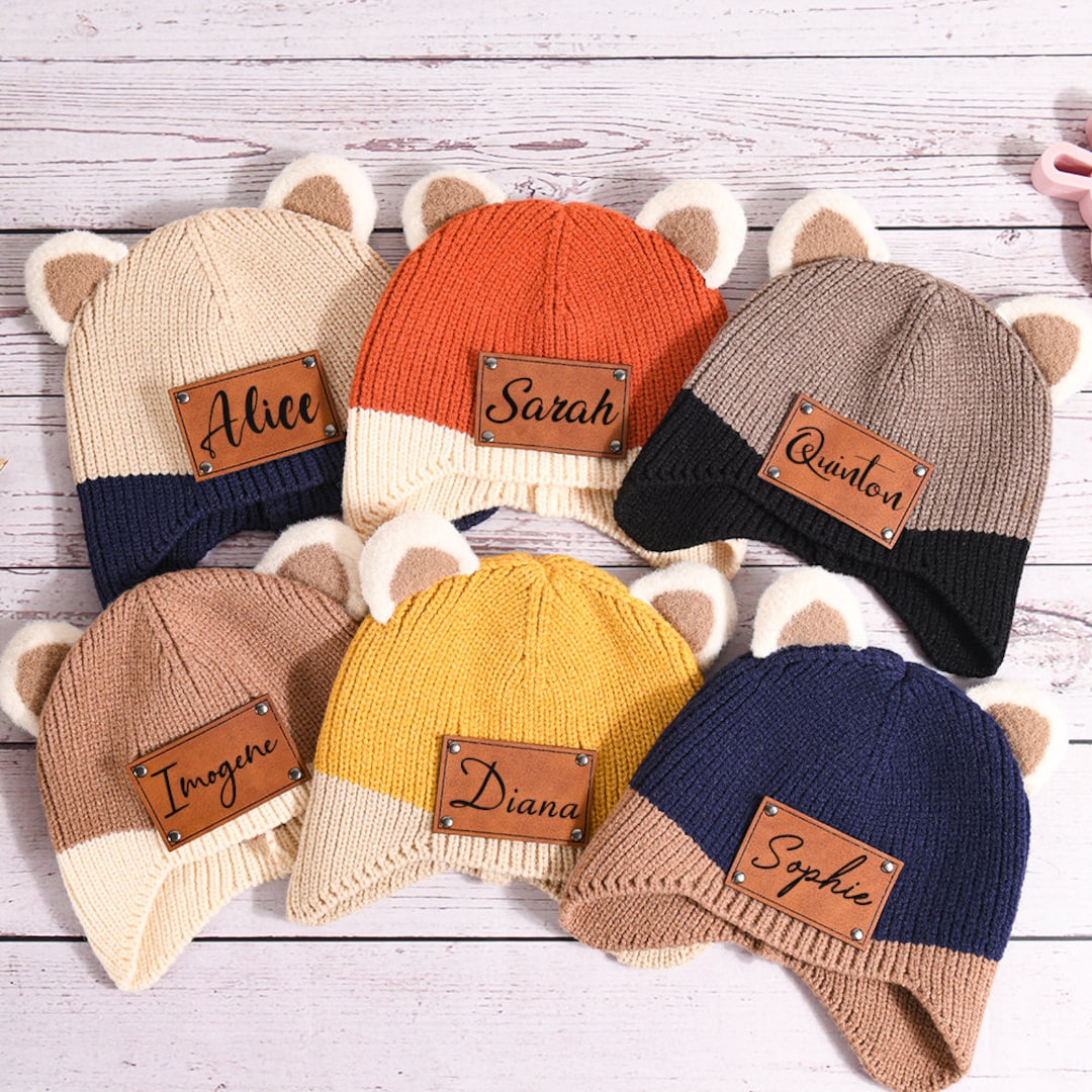 Newborn Baby Beaniesleather Patch Beanies for Baby Etsy