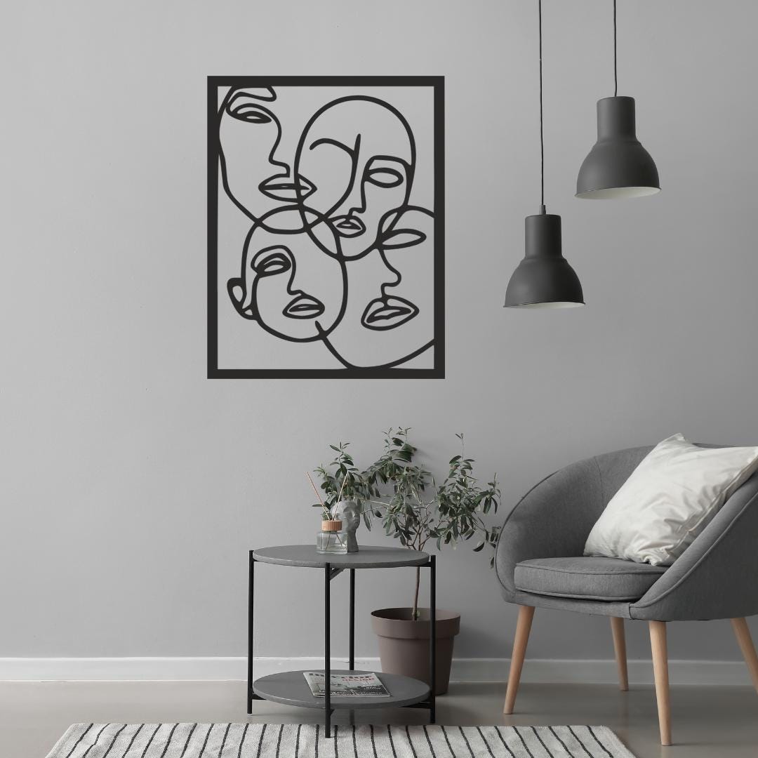 Multiple Faces In One Abstract Multiple Faces One Line Art DXF, Continuous Line Drawing CNC ...