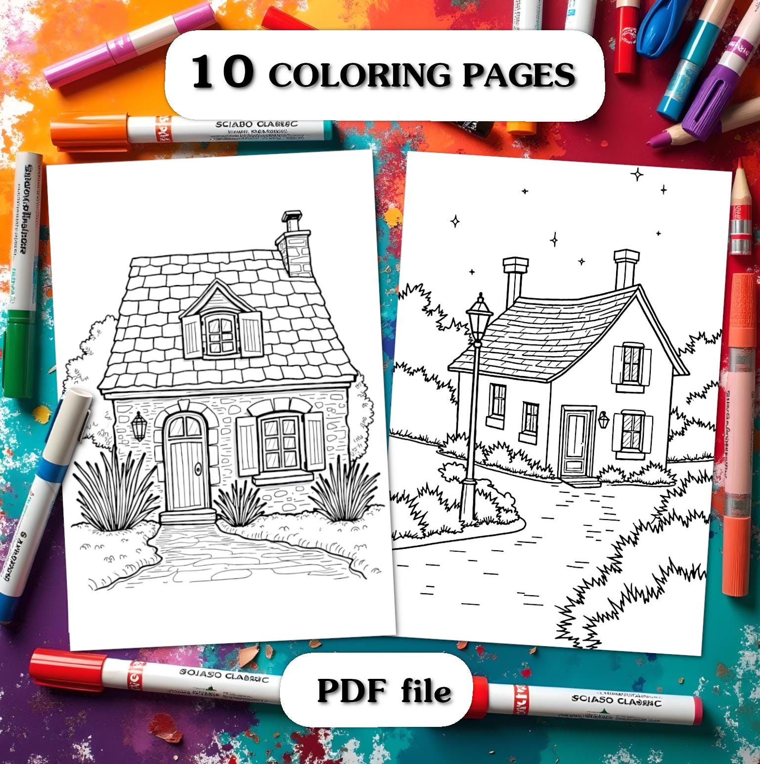 France Cottage Coloring Pages | Cozy French House and Garden Scenes | Printable Coloring Book for Kids and Adults | Instant PDF Download