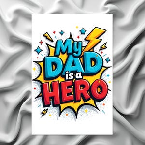 Karte zum Vatertag | Mein Vater ist ein Held | Lustige Superhelden Dad Karte | Druckbares Geschenk zum Vatertag | Wortspiel Karte für Papa | Digitaler Download PDF PNG