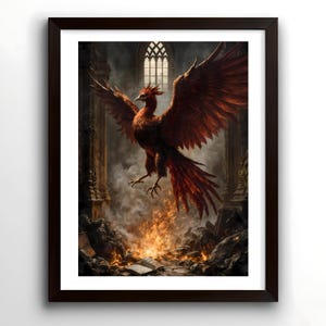 Phoenix Gothic Wall Art – Vintage Dark Rebirth Poster, Mythical Bird Print, Atmospheric Sacred Fantasy Decor