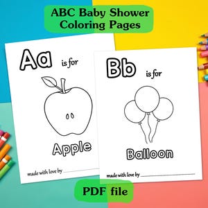 ABC Baby Shower Coloring Book Printable, Baby’s First Alphabet Book ...