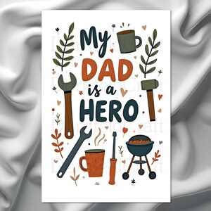 Karte zum Vatertag | Lustige Dad Karte Printable | Mein Vater ist ein Held | 5x7 ”Karte | Superhelden-Wortspiel | Vatertags Geschenk | Digitaler Download PDF PNG