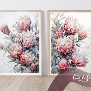 Protea Prints, Proteas, Watercolour, Digital, Wall art, African Art, Home Decor, South Africa, Cape Town, Australia, Flower Art, AI, Fynbos