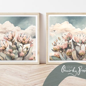 Protea Watercolour Prints, Square, Digital Download, South Africa, Cape Town, Watercolours, AI, Cape Town, African Art, Australia