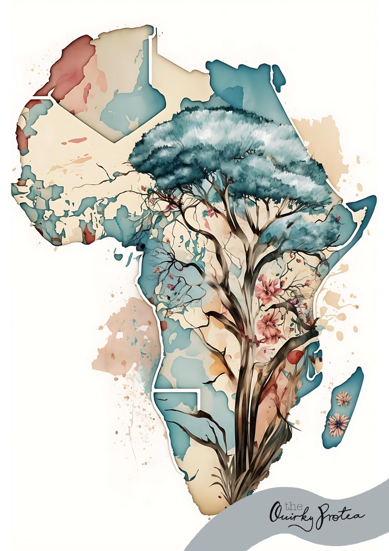 Set of 3 Africa Maps, Watercolour, Digital Download, Wall Decor, South