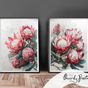 Protea Prints, Proteas, Watercolour, Digital, Wall art, African Art, Home Decor, South Africa, Cape Town, Australia, Flower Art, AI, Fynbos