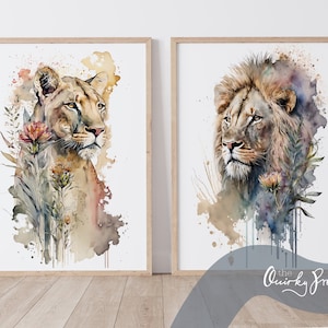 Lion Lioness print, Watercolour, Digital Download, Home decor, Animal Art, AI, South Africa Art, Wildlife, African, Lion print, Lioness