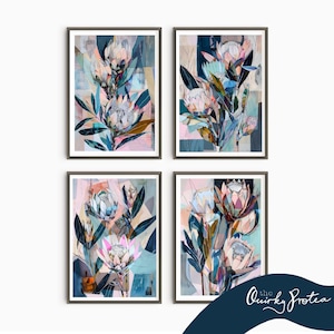 Set of 4 Protea Prints, Glass Stain effect, Digital, Protea Print, Digital Prints, Floral Art, AI, South Africa Art, Farmstyle, Cape Town