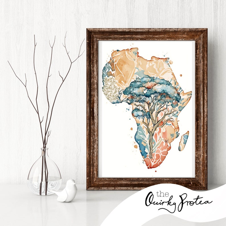 Set of 3 Africa Maps, Watercolour, Digital Download, Wall Decor, South