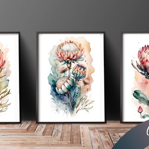 Protea Watercolour, Digital, Clipart, Blush Pink Print, Protea Print, Floral Art, AI, South African Art, Cape Town, Home decor, africa