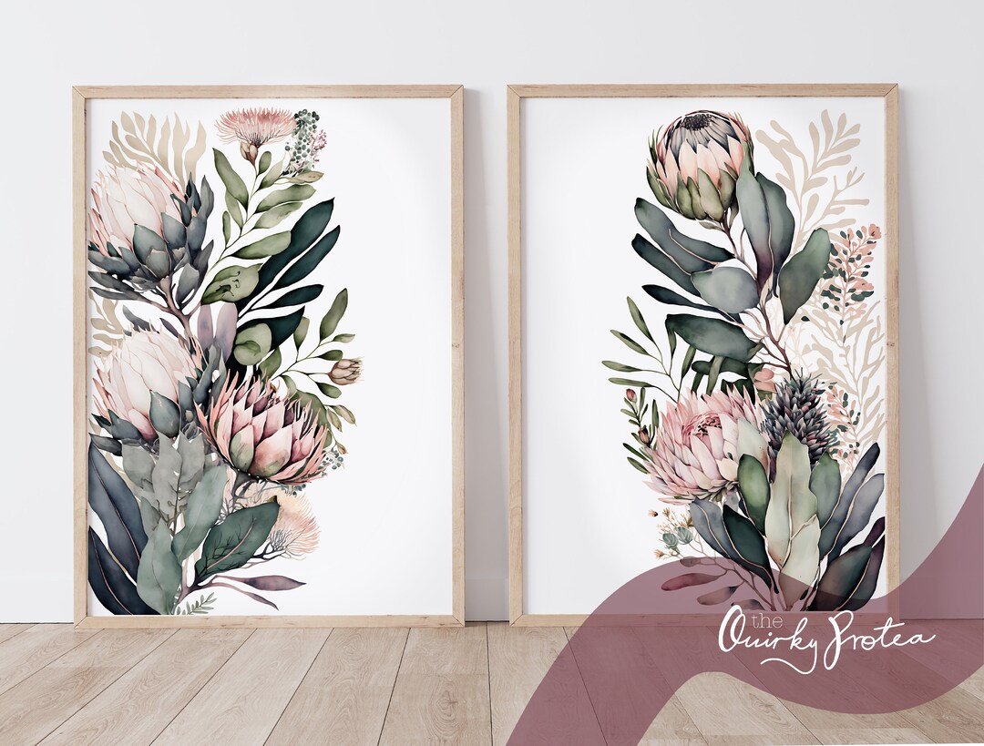 Protea Prints, Watercolour, Digital Download, Proteas Wall Art, Home
