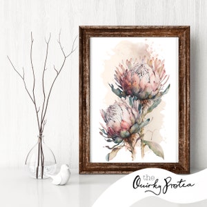 Protea watercolour, Digital Download,Bedroom Decor, Blush Pink Print, Protea Print,Poster,Prints,Wall Decor,Floral Art, AI, midjourney, SA