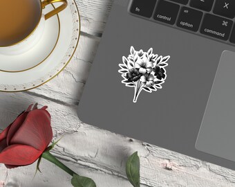 Minimalist flower lover sticker for journal Black and white flower sticker water bottle Book club floral sticker planner Minimalist flower