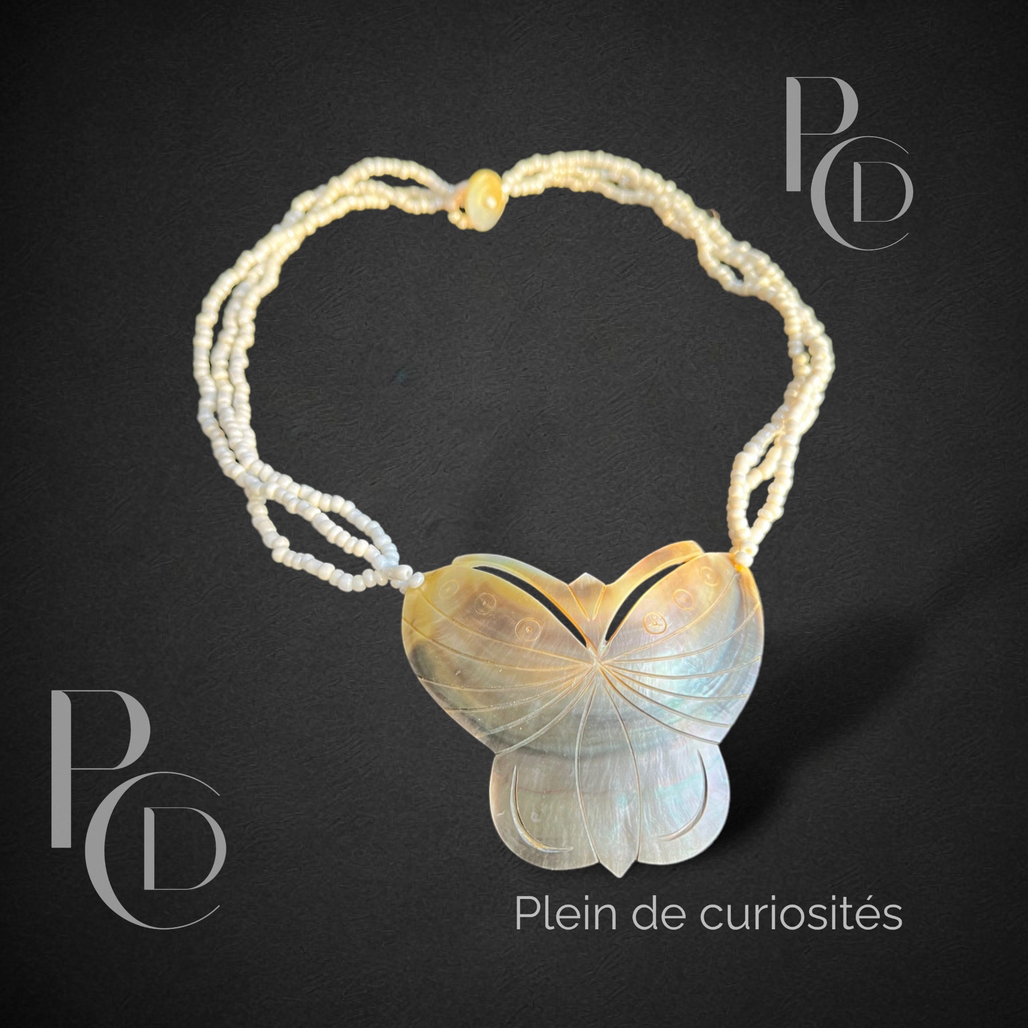 Collier Plastron Art Déco Années 1920 - Laiton Et Perles Lapis Lazuli - Longueur 46-50 Cm - Occasion