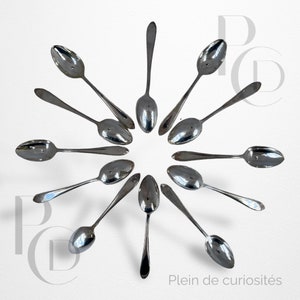 Caja de 12 cucharas de postre en metal plateado - Vintage
