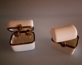 Small porcelain box with glass perfume bottles