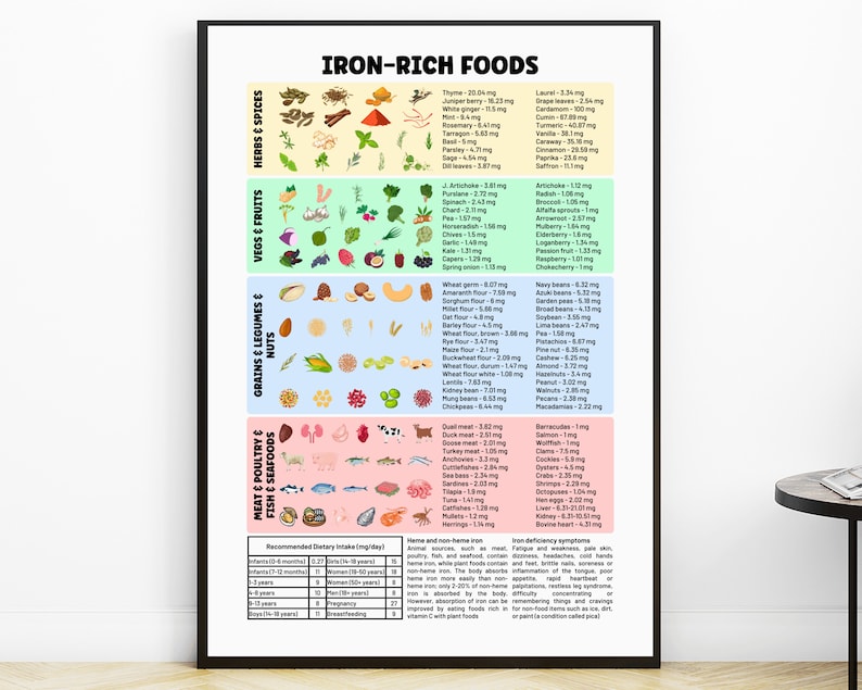 Ironrich Foods Poster Iron Food Guide Nutrition Poster, Foods for Iron