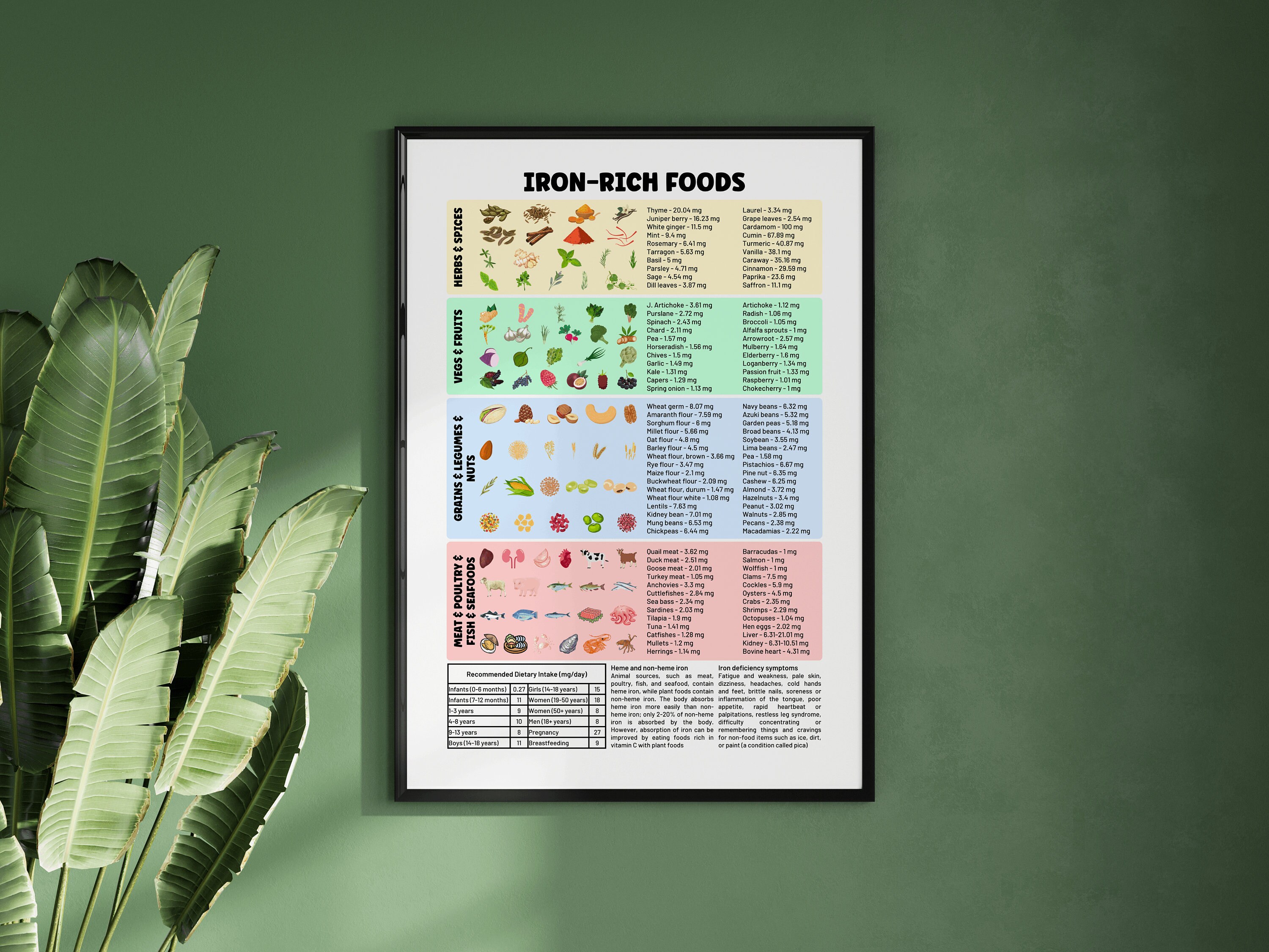 Iron-rich Foods Poster Iron Food Guide Nutrition Poster, Foods for Iron ...
