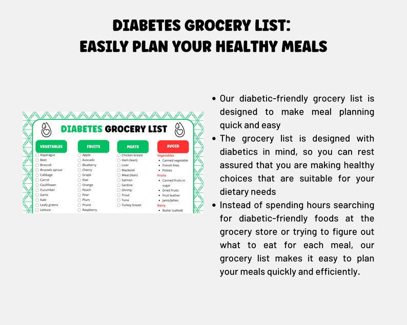 Diabetes Grocery List Diet Planner for Blood Sugar Control Type 2