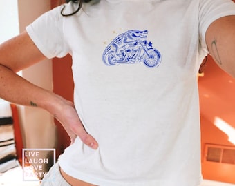 Vintage 90s Gator Baby Tee: Florida Motorcycle Graphic,