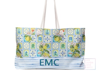 Personalized Lemon Mahjong Bag: Chinoiserie Travel Tote