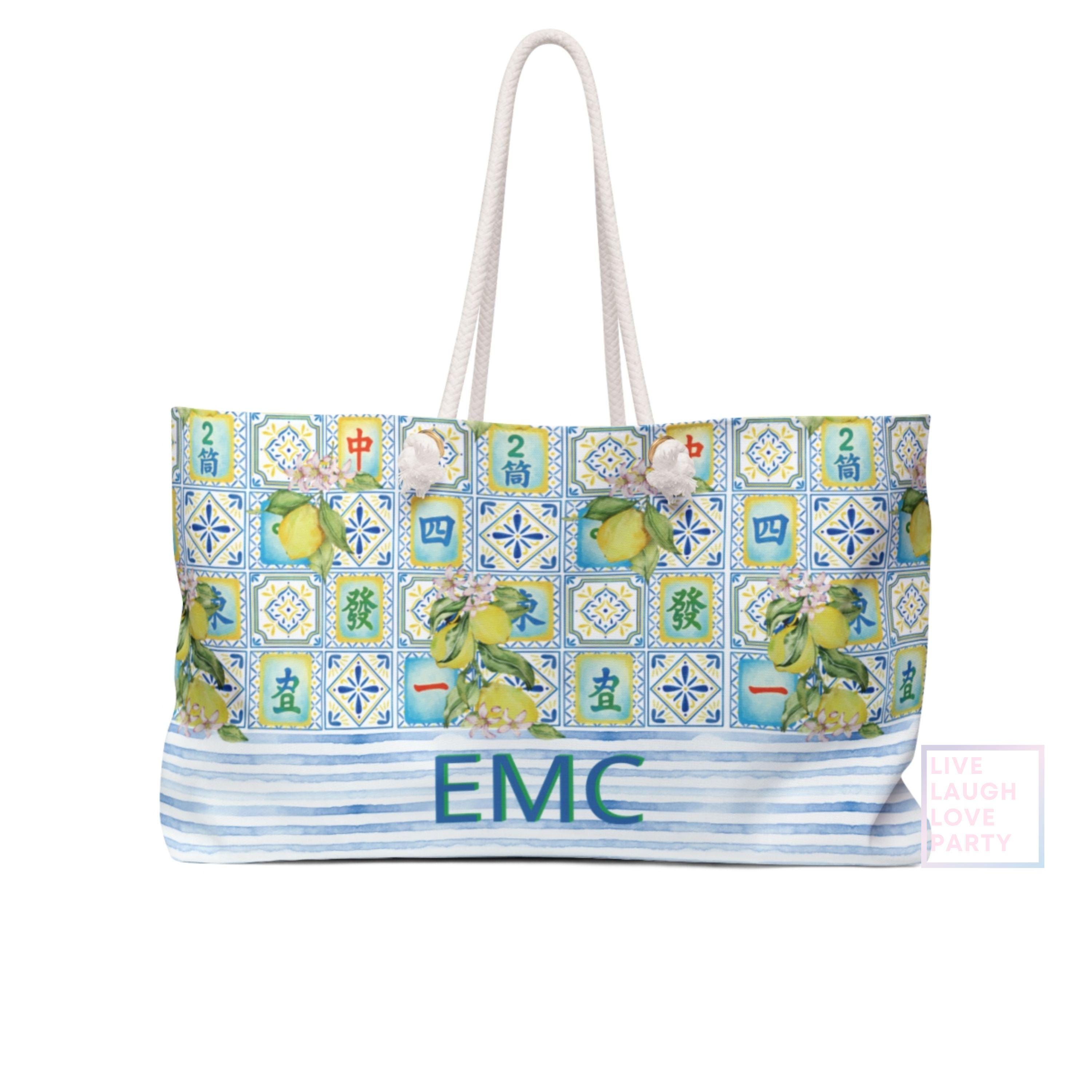 Chinoiserie Lemon Mahjong Tote Bag Set: Travel Duffle & Zippered