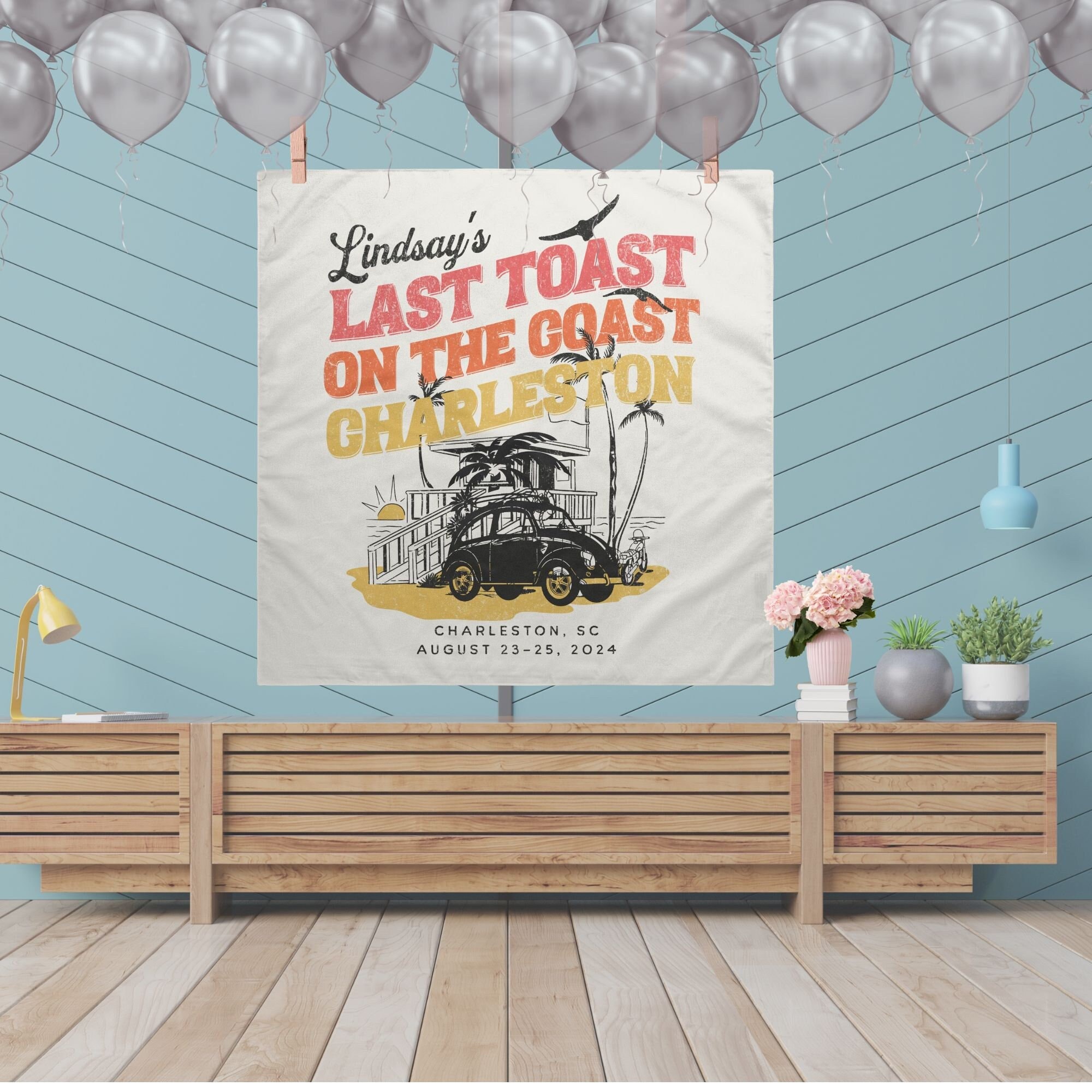 チャールストンの独身パーティーのウェルカム背景：レトロな70年代風パーティーバナー - Etsy 日本, image size:2000x2000