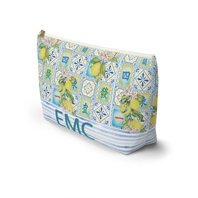 Monogrammed Mahjong Tile Tote Bag: Chinoiserie Lemon Print image 3