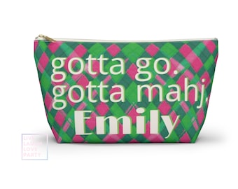 Monogrammed Mahjong Tile Bag: Pink & Green Polyester Tote