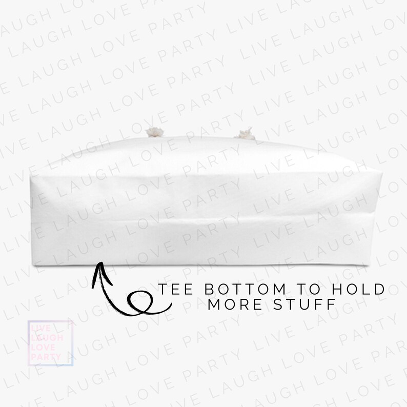 May include: A white gift bag with a rectangular shape. The bag has a folded top and two small decorative elements. Text on the image reads "TEE BOTTOM TO HOLD MORE STUFF".