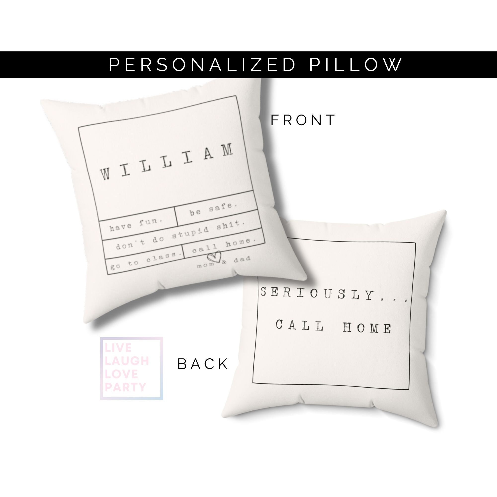Personalized Don't Do Stupid Shit Pillow, Custom Throw Pillow, Dorm Room Essentials, College Apartment, Call Home, College Merch, Fraternity